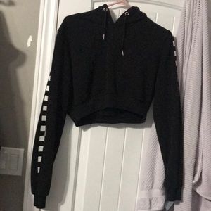 Cropped black/checkered sleeve hoodie